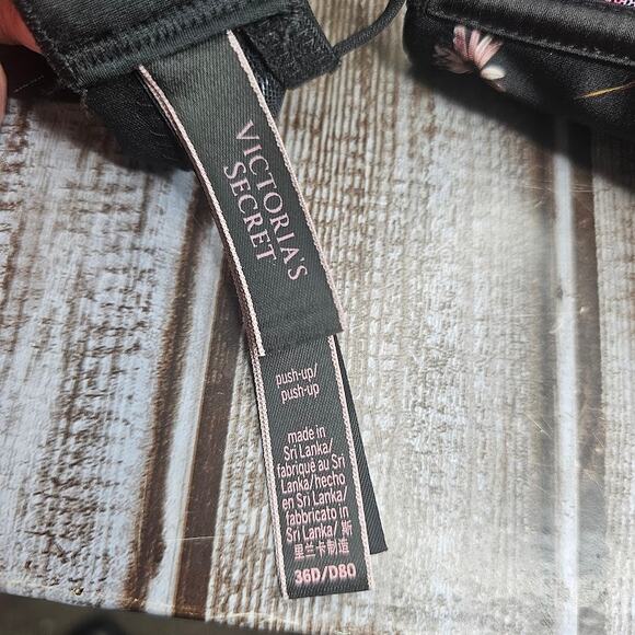 Victoria's Secret Very Sexy push-up bra black floral bra strappy back Size 36D - Picture 4 of 5